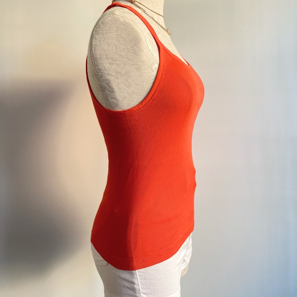 CK Calvin Klein Jeans Orange Basic Ribbed Racerback Spaghetti Strap Tank Summer - Picture 4 of 7